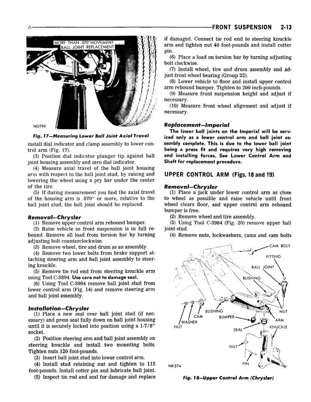A FRONT SUSPENSION 2-13 if damaged. Connect tie rod end to steering knuckle arm and tighten nut 40 foot-pounds and install cotter pin.