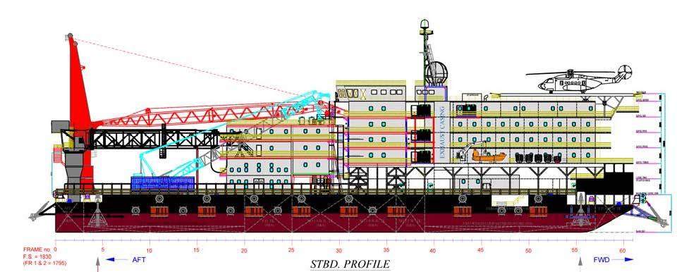 Reference : AWB 11131/09 : Accommodation work barge YOB : 2009/2010 : ABS : 111.56 x 31.7 x 7.31 mtr, 4.50 mtrs draft DWT : 4500 tons Deck : 1500m2 clear deck, 12.5t /m2 : f.o. 1400 m3, f.w. 1700 m3, b.
