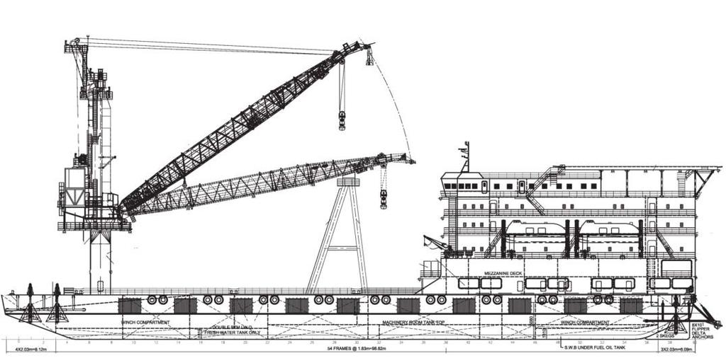Reference : AWB 11331/12 : barge YOB : 2012 : ABS : 113.83 x 31.70 x 7.30 mtr NRT/GRT : 12641 / 3792 tons : 228 tons min hook, Pedestal, 21.3m & 45.