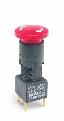 A0 SERIES EMERGENCY STOP SWITCHES Panel cut-out Ø6 (.60) Prominent Ø 4mm (.944) or optional Ø 40mm (.575) dia.