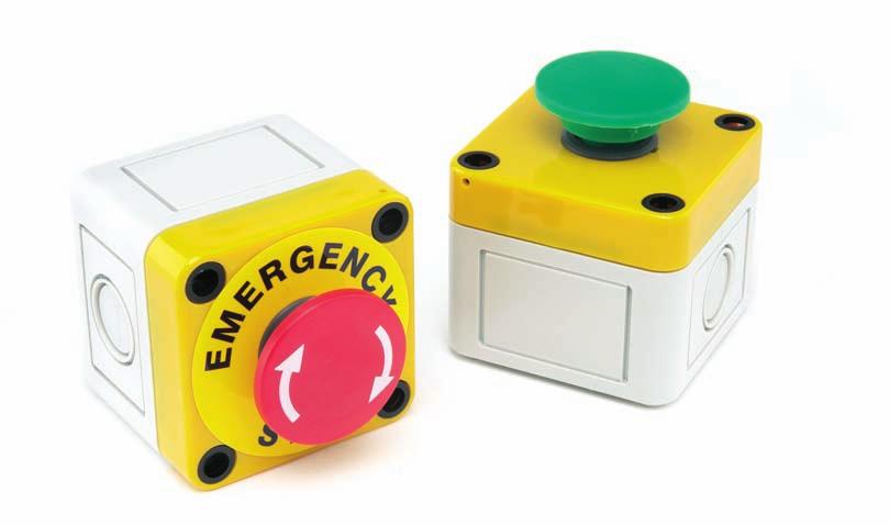 A0 SERIES EMERGENCY STOP SWITCHES/MUSHROOM HEAD PUSHBUTTON SWITCHES Fitted in Enclosures Prominent Ø 40mm (.575) dia.