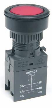 A0 SERIES FLUSH MOUNTING PUSHBUTTON SWITCHES AND INDICATORS Panel cut-out Ø0 A pushbutton assembly requires: screen + lamp (if illuminated) + operator + one or two switchblocks An indicator assembly