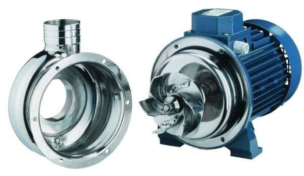 CENTRIFUGAL PUMP IN STAINLESS STEEL DWO WO Horizontal single-stage centrifugal pump with open impeller in stainless steel with electric motor with extended shaft directly connected to the pump.