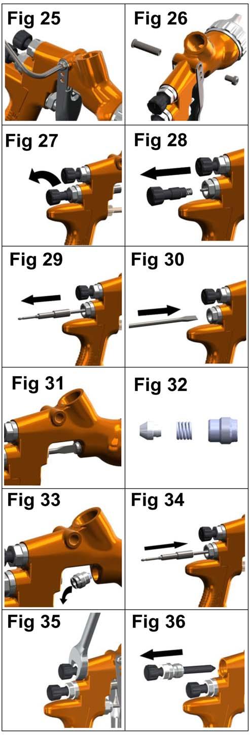 Parts Replacement/Maintenance NEEDLE PACKING REPLACEMENT INSTRUCTIONS 13. Remove trigger using key (57) or TORX (T20) driver. (See figs 25 & 26) 14.