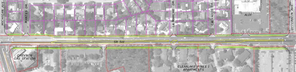 Design Alternatives - From Michigan Ave to Otterbein Ave East Alignment N Will require additional right-of-way from the east