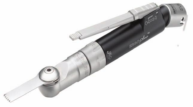 EPVErgoPlusTM Modular air operated pencil grip EPV220 Handpiece Lever control. Fitted with sagittal saw attachment Lever extends for optional finger positioning.