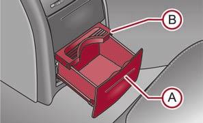 80 Seats and Stowage Cup holder in rear centre console holder Fig. 82 Centre console at rear: Cup holder Fig. 83 Windscreen: holder Press on the panel in the area A fig. 82 - the cup holder comes out.