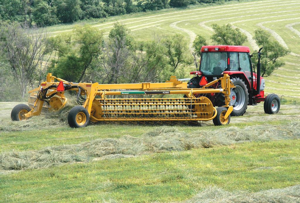 The Vermeer R-series twin basket rakes (R2300 and R2800) are for customers who need to cover a lot of acres in a short period of time.