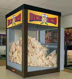 Keeps chips hot, fresh and crisp longer, reducing refill time and minimizing waste Specialty cabinet to hold and merchandise bulk nacho chips Special ductwork forces dry heat through chips from the
