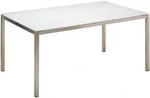 Seats - 8 4593 : 110cm x 206cm Table Brushed stainless steel frame with white satin finish glass table top.