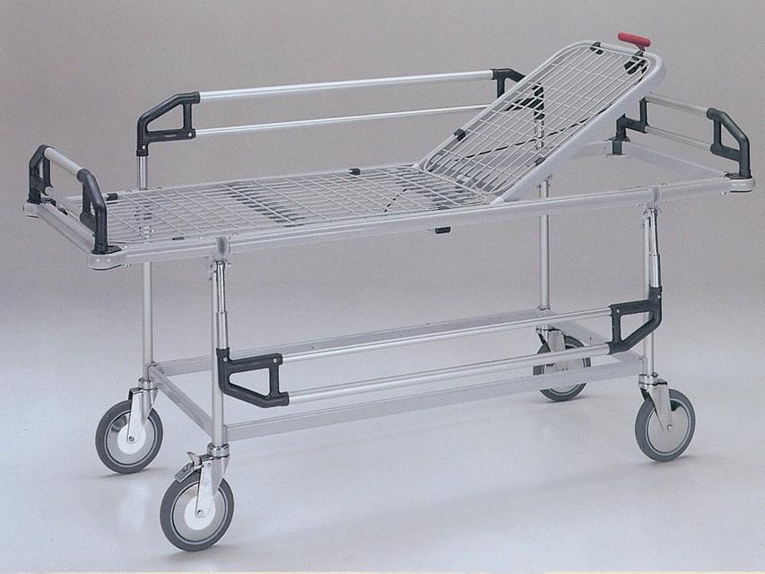 3. 27827 PROFESSIONAL PATIENT TROLLEY - with raising back-rest and side rails Trolley made of anodized aluminium with steel perimetral frame with rigid PVC profile.