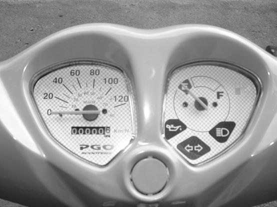 SPEEDOMETER FUEL GAUGE INDICATE THE VOLUME OF FUEL IN THE TANK. THE INDICATOR WILL MOVE FROM F FULL TO E EMPTY AS THE FUEL IS CONSUMING.