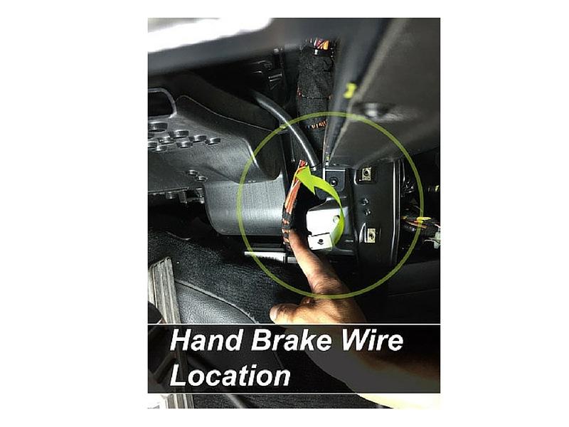 Step 12 Hand Brake Connection On the left hand side of the console you can also access the hand brake wire on most cars.