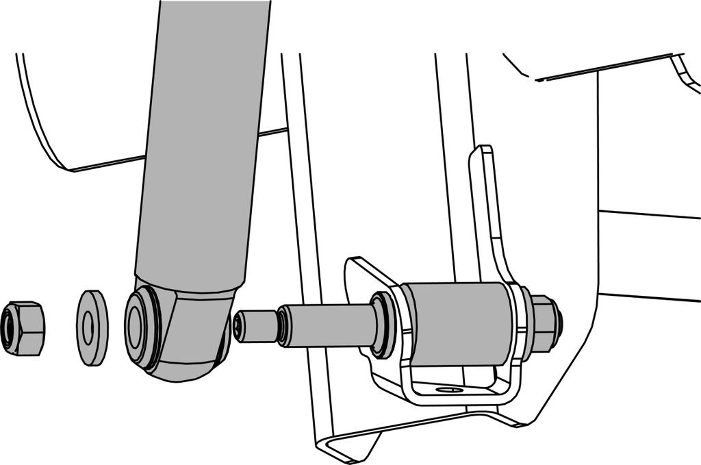 MOVE REAR SHOCKS OUTBOARD TO CLEAR AXLE Modify rear axle shock brackets. Drill (5/8 ) outer tabs on lower shock brackets only. Do NOT drill inner tab.