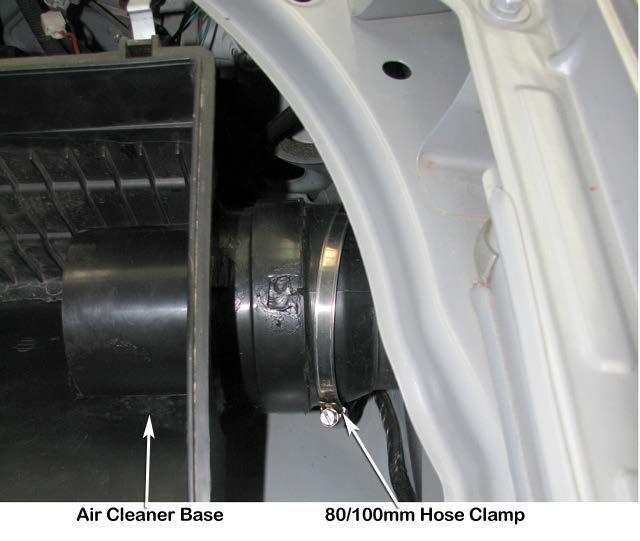17 Loosely install a 80/100mm hose clamp (Item 12) over the prespinner inlet and install the air cleaner base into the vehicle, (note the orientation of the hose clamp).