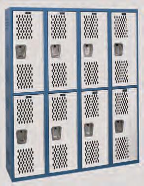 lockers which include a 3" wide 18 gauge full height door stiffener spot welded to the inner door face and MIG welded to the hinge side as well as to the top and bottom