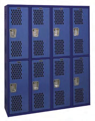 AMP-1003 Champ Corridor LOUVERED DOORS, SOLID SIDES AND DEEP-DRAWN SEAMLESS STAINLESS STEEL RECESSED HANDLE MAKE AMP-1003 LOCKERS THE CLASSIC CHOICE FOR WELDED CORRIDOR LOCKERS.