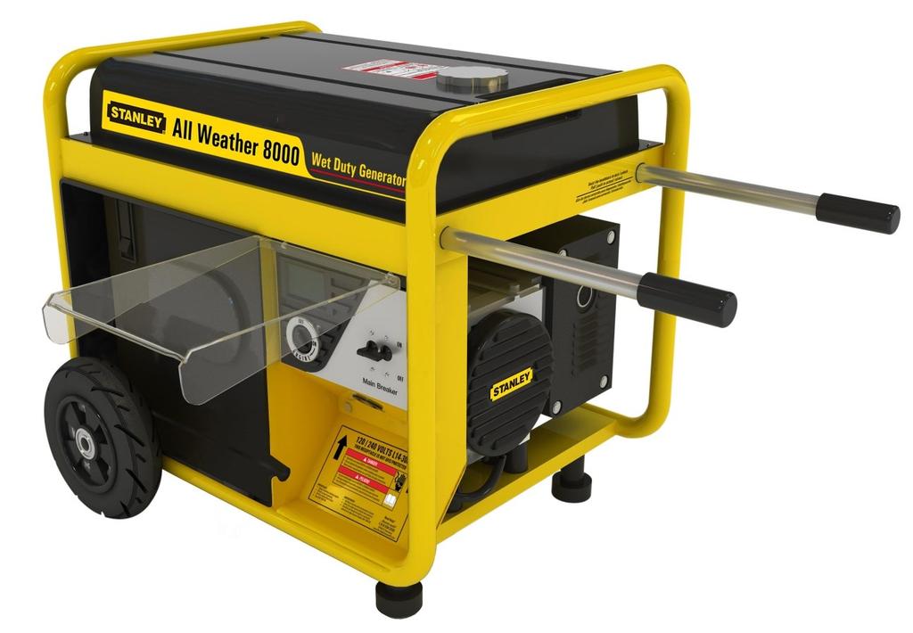 Component Identification Access panel latches Alternator Weather Shield Access Panel Oil fill plug Oil drain bolt Additional equipment required to safely operate this generator: 1. Gas can. 2.