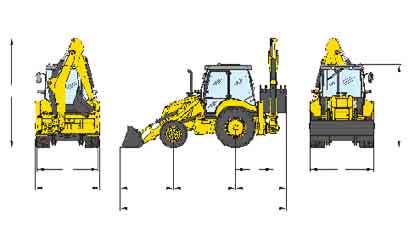 100B/B100 DIMENSIONS F H M C L N A B D E OVERALL DIMENSIONS A Ground distance over front axle B Wheelbase C Pivot distance over rear axle D Max distance over rear axle (with 915 backhoe bucket) E