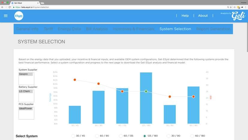 Site Analysis Outputs Compare system size combinations, savings, and financial