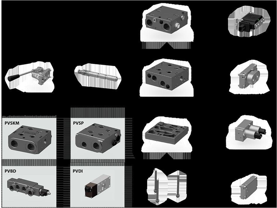 General Information PVG 32 Modules Overview PVG proportional valve group shown in the exploded view illustration for a quick modules navigation.
