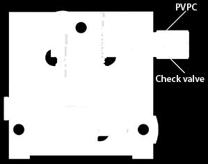 The PVPC with check valve enables an external pilot pressure supply through the PVPC adapter and the PPRV, while also allowing the main pump to supply the PPRV through the P-gallery as a standard