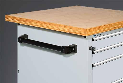 XXX Mobile workbench with push handle lso available as mobile design with two A swivel castors and two fixed castors made of solid rubber, with brakes and push handle, supported load per castor 100