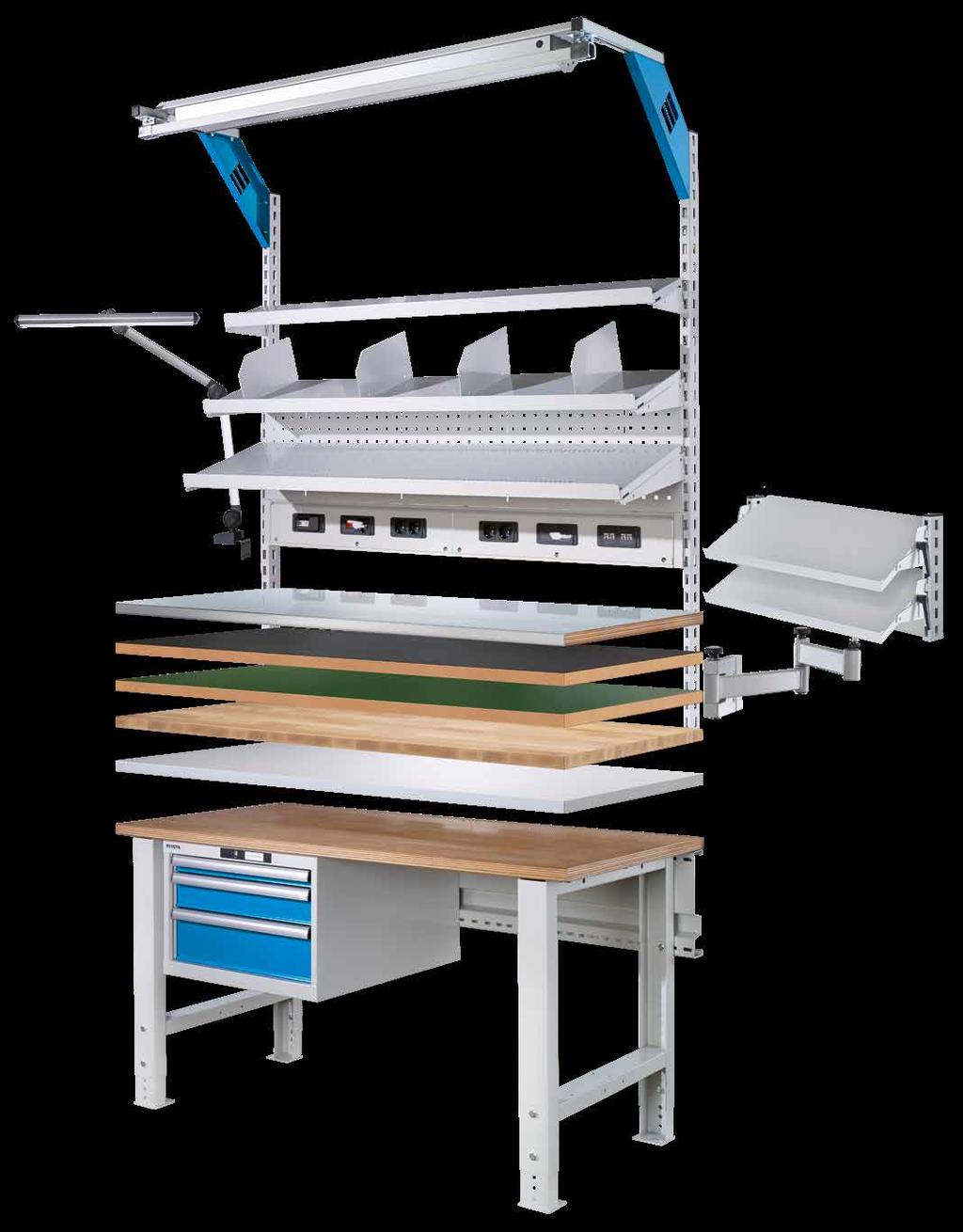 Loads Workbench tops Max surface loads of the tops. These specifications apply with evenly distributed loads and static applications. Superstructures and accessories see p.