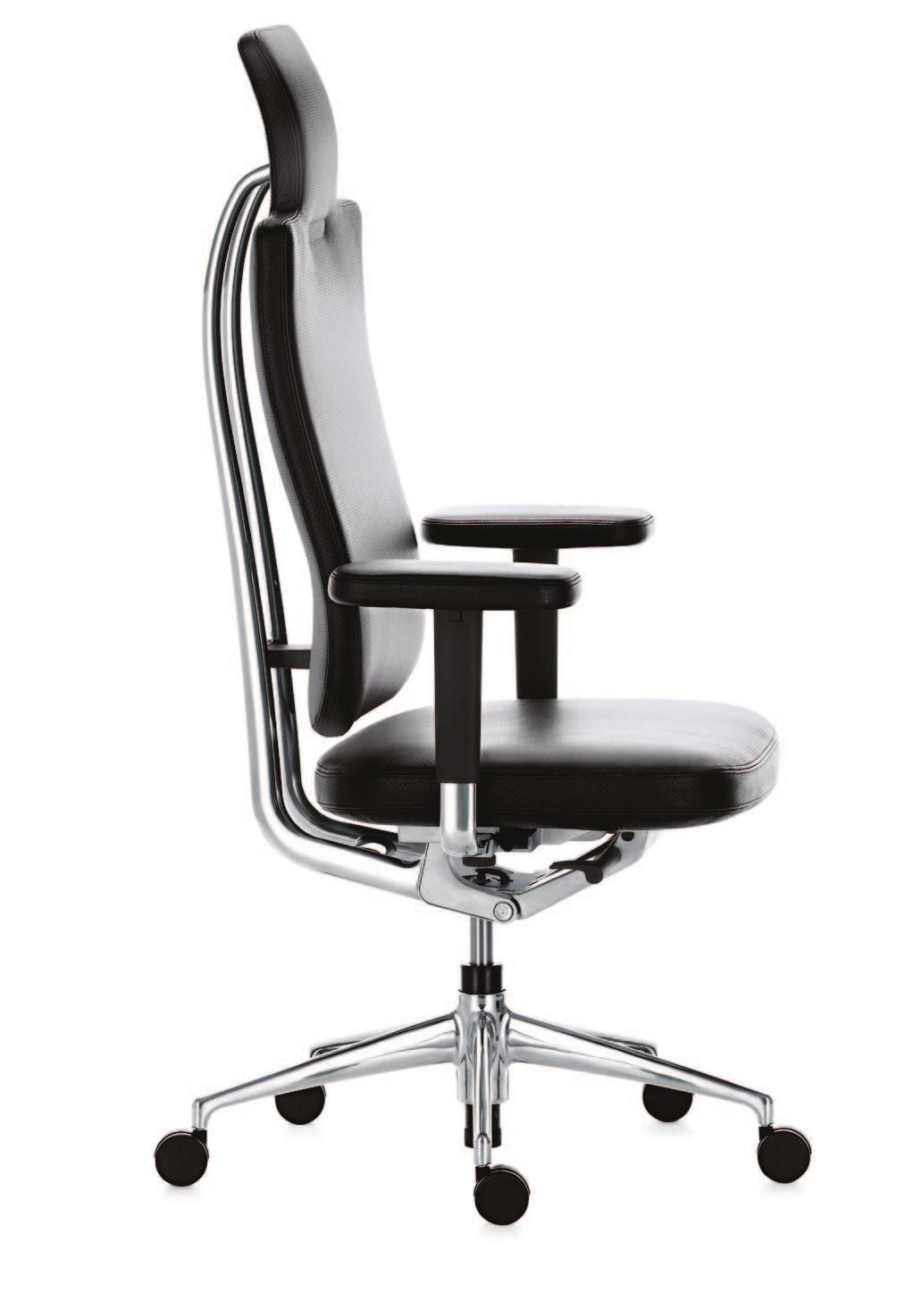 Adjustable height and width of armrests, optional 3D adjustability. Automatic flexibility makes it possible to lean back while the head is supported and the visual angle remains horizontal.