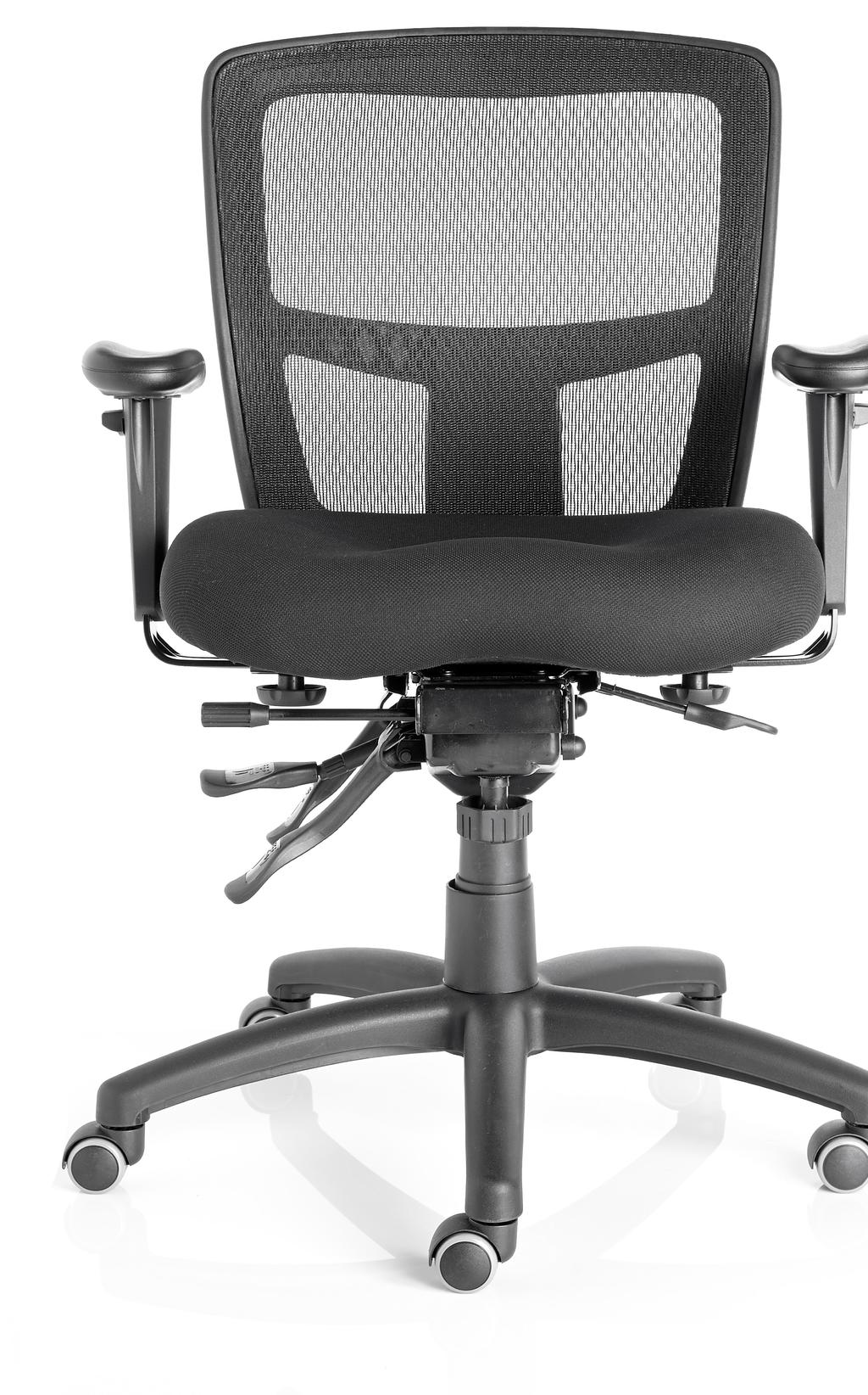 TASK SEATING ZONE IN THE (COMFORT) ZONE FUNCTIONS Pneumatic lift Swivel action Infinitely locking back and seat tilts 2-way adjustable arms Black nylon base