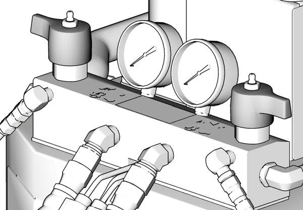 Turn PRESSURE RELIEF/SPRAY valves (SA, SB) to PRESSURE RELIEF/CIRCULATION. Route fluid to waste containers or supply tanks. Ensure gauges drop to 0. c. Check ISO reservoir for component A pump.