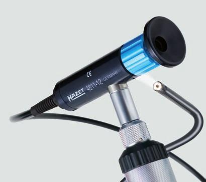 Steam-free, water-proof endoscope probe; allows even short-time use in oil or gasoline Continuous focussing of the eyepiece provides sharp pictures (blue adjustment ring) The endoscope probe does not