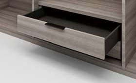 Drawer with wood front Drawer front H 12½" in a choice of 6 types of melamine, handle in sand or bronze epox painted metal. Drawer interior in stone melamine.