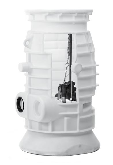 PKS-B 800 for submersible sewage pumps With plastic valves and guide rail Application The buoyancy proof sump is supplied as a complete prefabricated pump station for use with pressure drainage