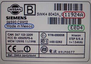 NISSAN NATS 5 SIEMENS PIN CODE RED NUMBER = DATE CODE NOTE : IGNORE