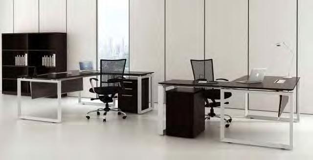 Desk and Return with Walnut Melamine Top and Modesty Desk 2000 x 900mm / Return 1200 x 600mm Diamond Melamine Mobile Pedestal 420W