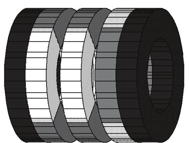 The armature is composed of a 4-pole permanent magnet and an output shaft as shown in Fig. 3 (b), and it is fixed so that it cannot rotate. The output prings shaft is fitted with the springs.