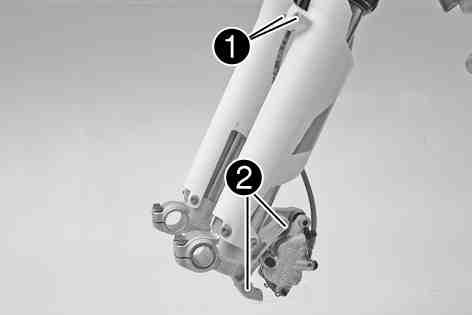 93) Press the dust boots back into their normal position. Remove excess oil. Position the fork protection. ( p. 32) Remove the motorcycle from the lift stand. ( p. 31) 10.