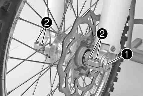 Make sure when pushing back the brake pistons that you do not press the brake caliper against the spokes. B00301-10 Remove screw. Loosen screws.