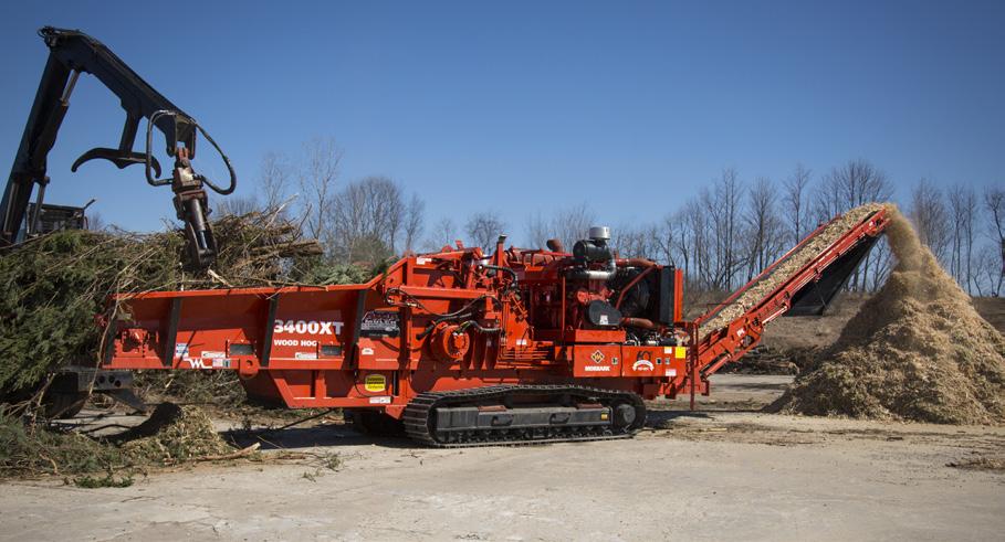 FEATURES 3400X WOOD HOG HORIZONTAL GRINDER Variable speed infeed system consists of one 34" (86.36 cm) diameter top compression feed roll with internal drive and an 16' long x 57 ½"(4.