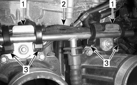 Attach fuel injectors wiring harness on fuel rail using locking ties (P/N 420 866 716) as shown. mbg2008-022-001_a 1. Fuel injector connector 5.