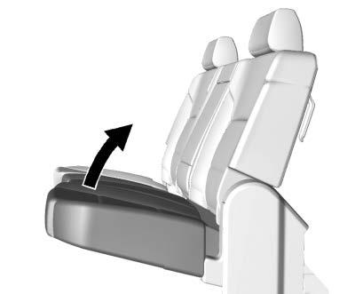 66 Seats and Restraints To unfold the seat: 1. Push the seat cushion rearward while pulling the release strap loop under the seat cushion. Pull the seat cushion down until it latches. 2.