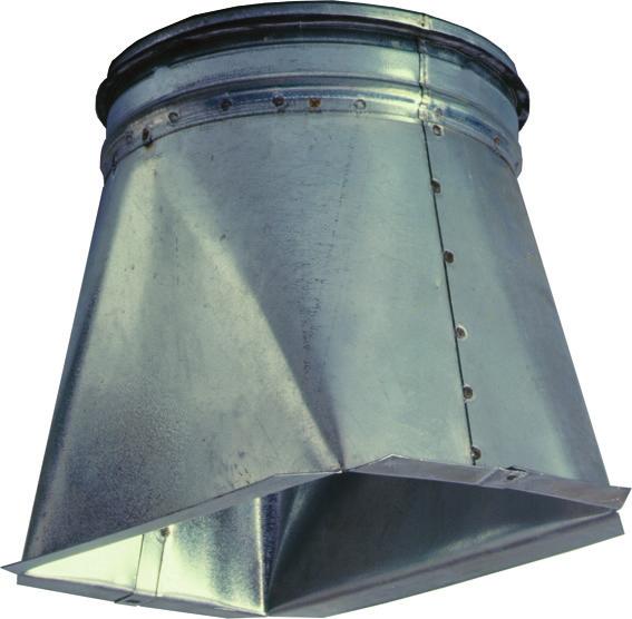 Protects the motor from water intrusion Wall bracket, hot-galvanized, is supplied in two sizes, For mounting the fan on wall Must be used with supporting angels Outlet flange, hot-galvanized, is