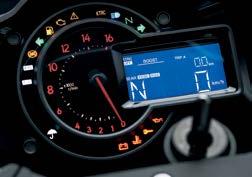 In addition to the digital speedometer and gear position indicator, display functions include: odo meter, dual trip meters, current mileage, average mileage, fuel consumption, coolant