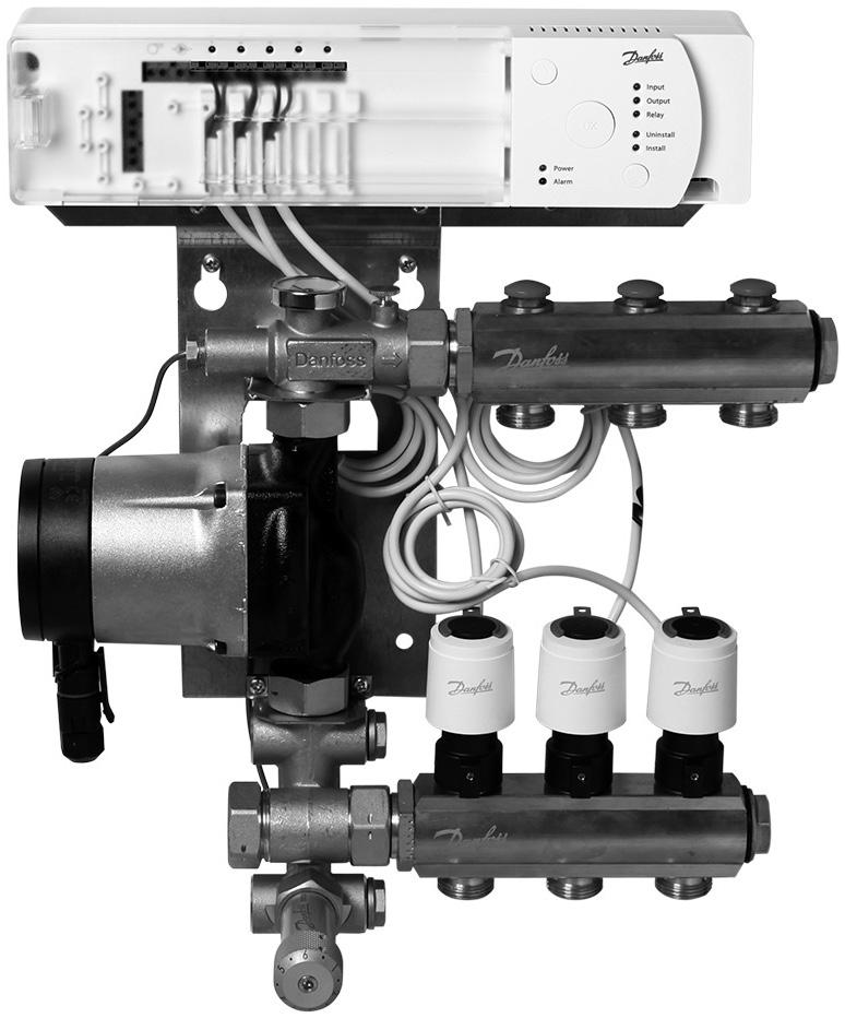 For 1 circuit, pre-mounted with CF2+ master controller, mixing shunt with Alpha 2L 15-40 circulation pump, manifold/control valve and TWA-A 24V NC actuators For 2 circuits, pre-mounted with CF2+