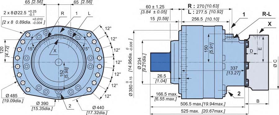 OCLAIN HYRAULICS Modular hydraulic motorsms25 SHAFT MOTOR imensions for standard (2A50) -displacement motor 95 kg [429 lb] 255 kg [56 lb] 5,00 L [300 cu.in] 4,00 L [240 cu.