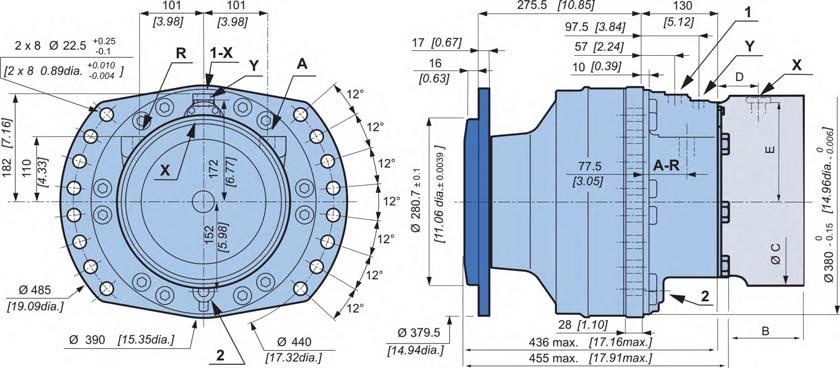 OCLAIN HYRAULICS Modular hydraulic motorsms25 WHEEL MOTOR imensions for standard (0) 2-displacement motor 20 kg [462 lb] 270 kg [594 lb] 5,00 L [300 cu.in] 4,00 L [240 cu.