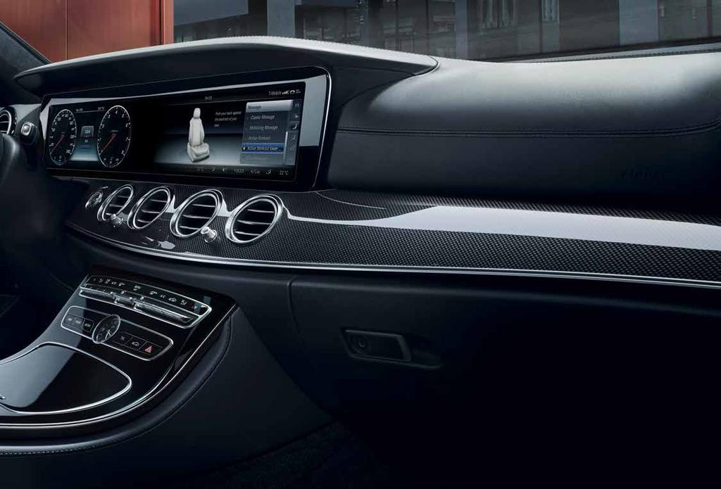 11 New directions in interior design. The E-Class Saloon welcomes you with an atmosphere of clarity and secure comfort. Horizontal elements lend an air of peace and breadth.