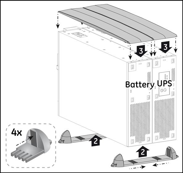 3.3.2 Vertical installation preparations 1. Place the UPS and matching battery cabinet horizontally on a flat surface. 2.