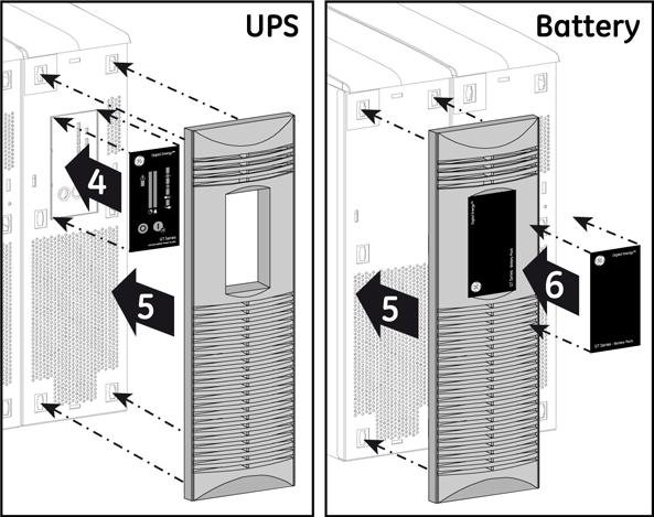 Attach the display sticker to the UPS cabinet (4, fig. 3.3.2.b). 5. Mount the front panel on the UPS and on battery cabinet (5, fig. 3.3.2.b/c). fig. 3.3.2.a 6.